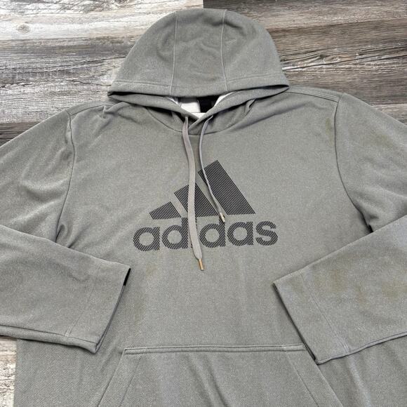 Adidas Light Gray Mens L Black 3 Stripes Logo Athletic Sweatshirt Hoodie Stretch - Picture 1 of 8